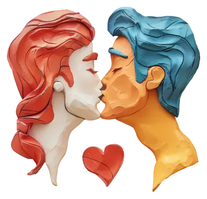 Romantic Couple Kissing Clay Art