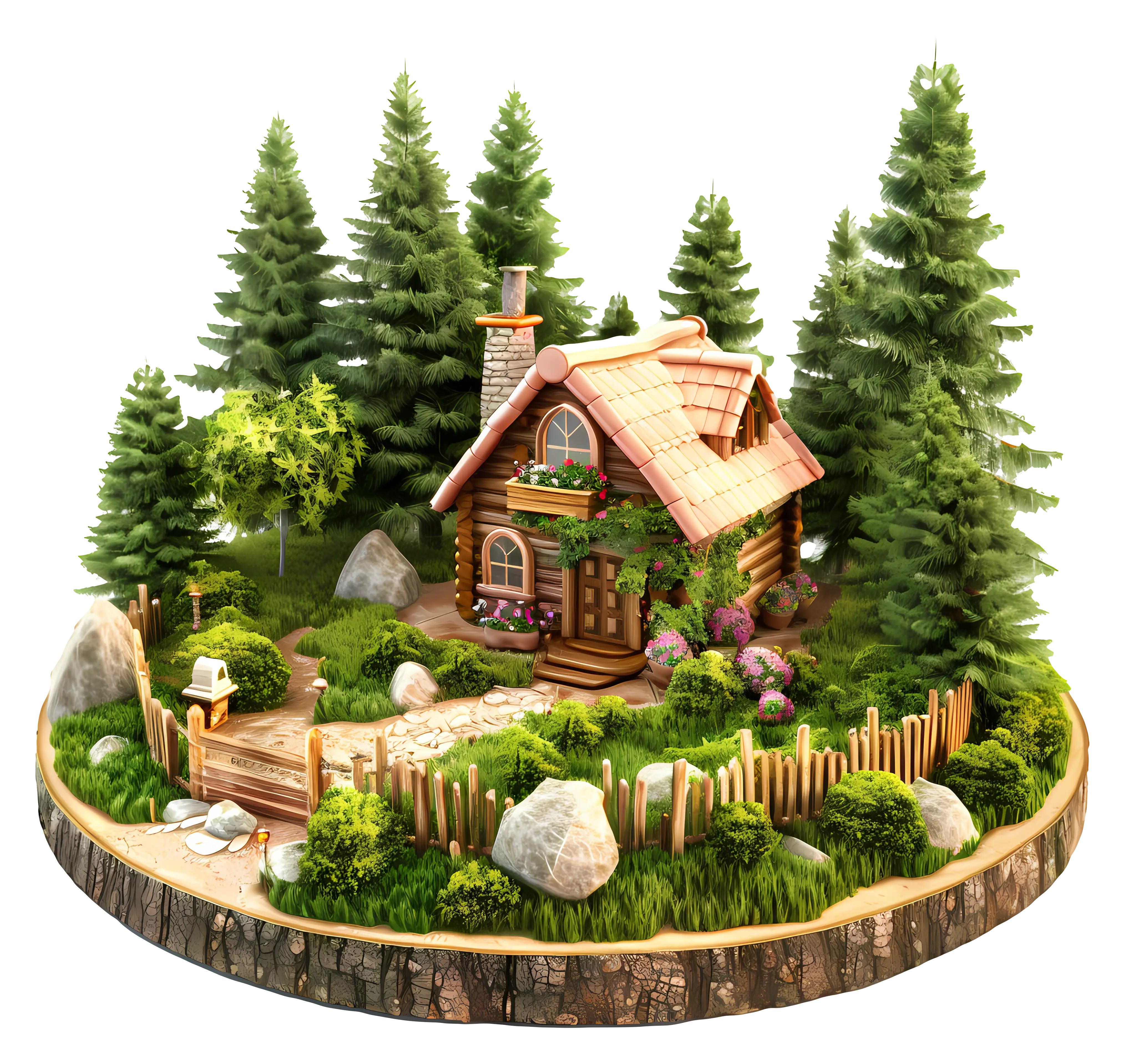 Miniature Wooden Cabin in a Forest Diorama
