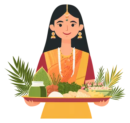 Traditional Woman with Pongal Offerings