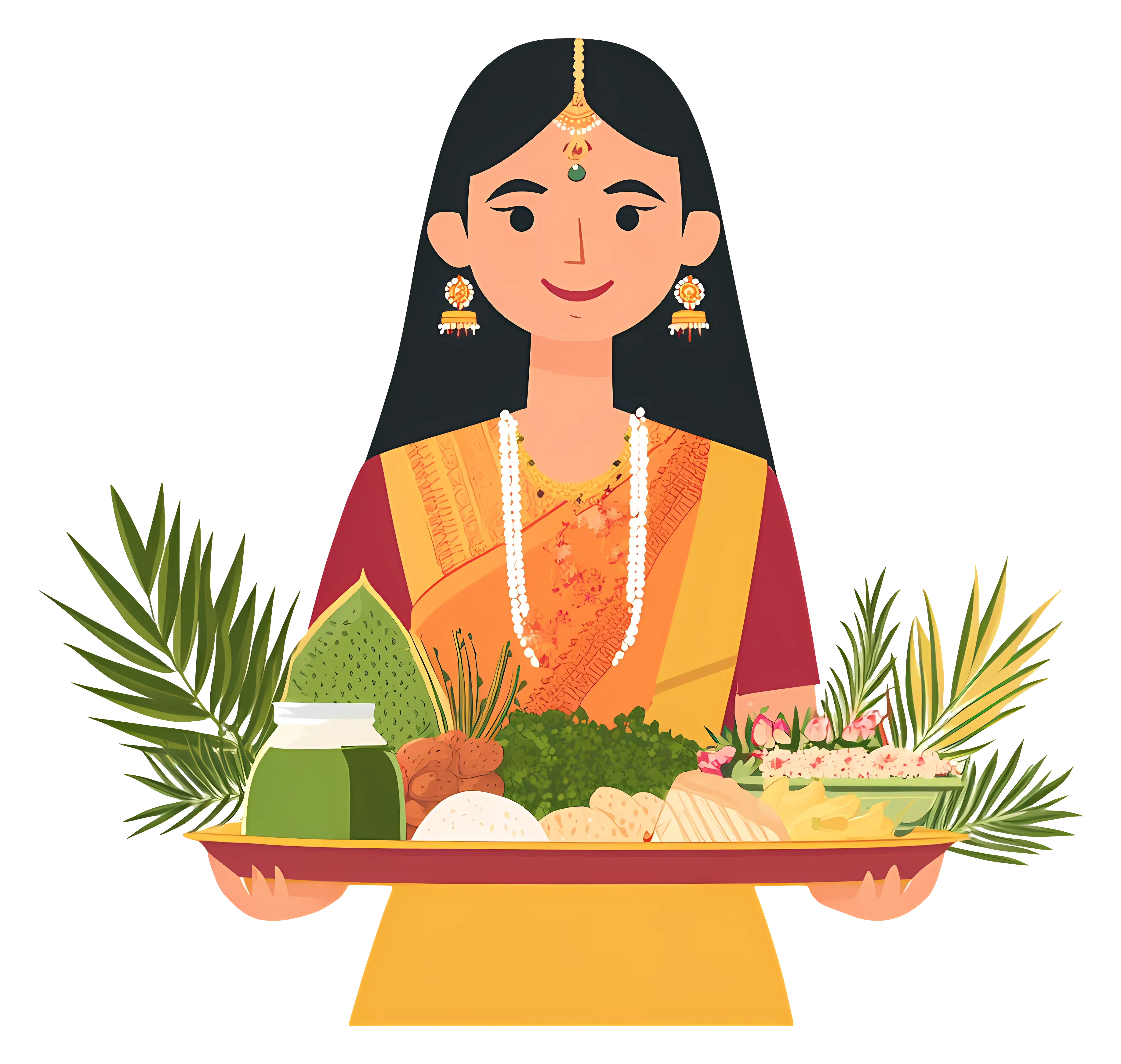 Traditional Woman with Pongal Offerings