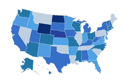 Blue Map of United States with States Highlighted