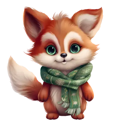 Cute Fox with Green Scarf Illustration