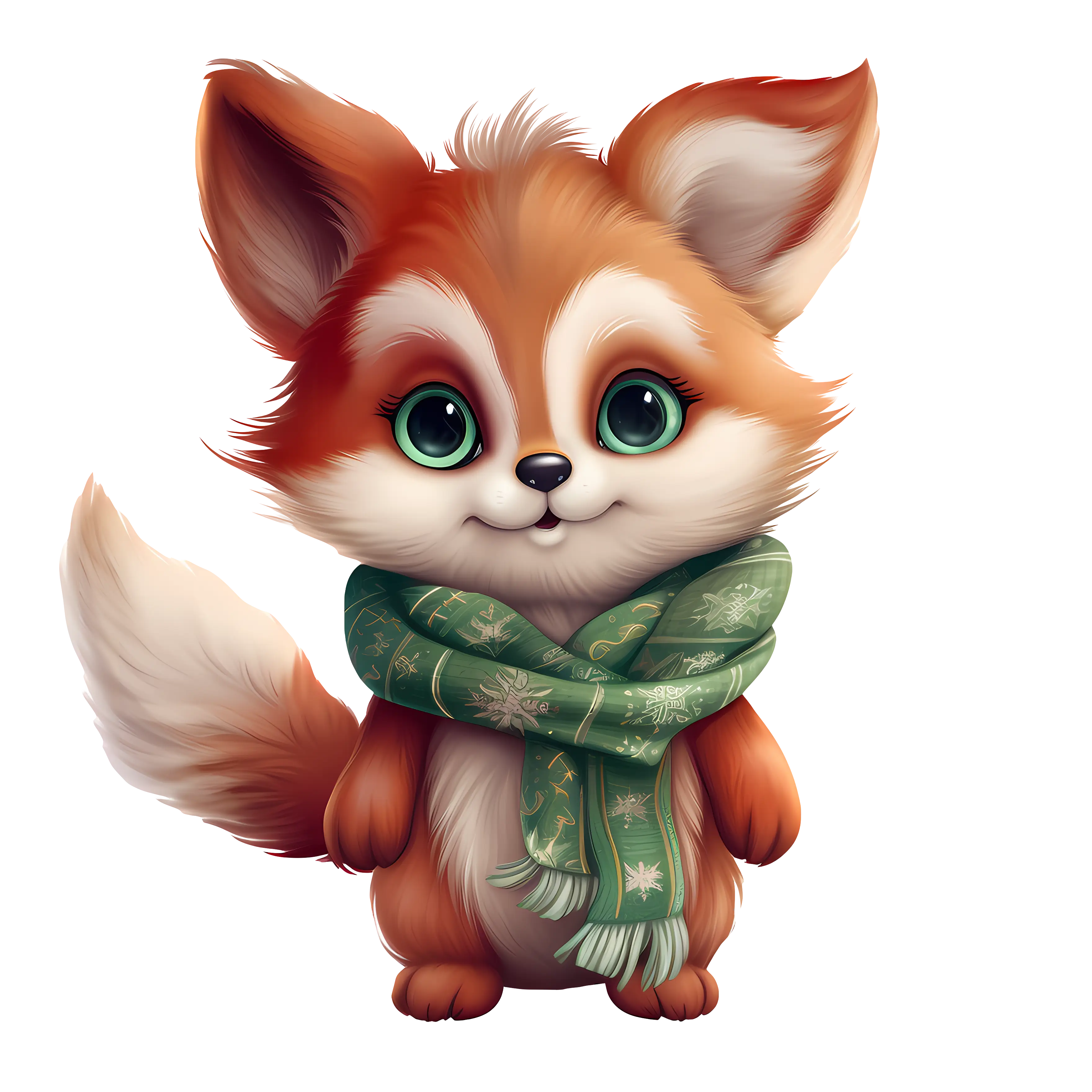 Cute Fox with Green Scarf Illustration