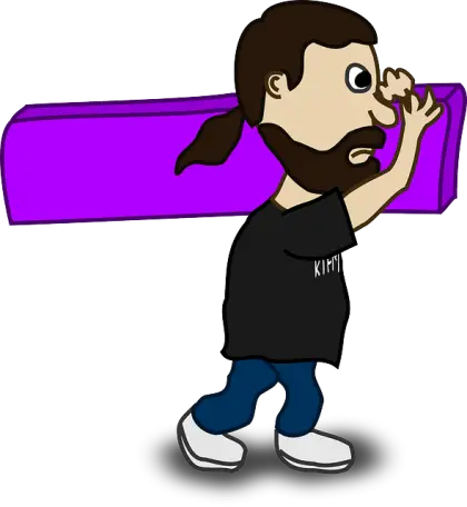 Cartoon Character Carrying Purple Block