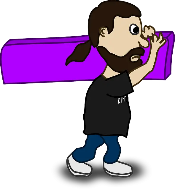 Cartoon Character Carrying Purple Block