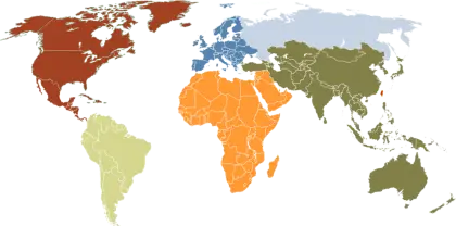 World Map with Colored Regions