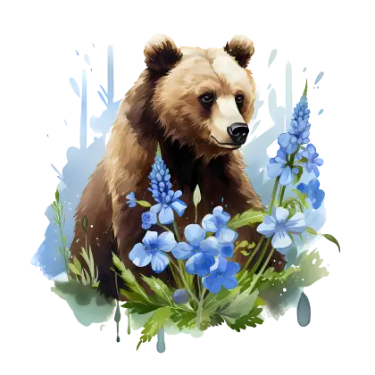 Bear with Blue Flowers