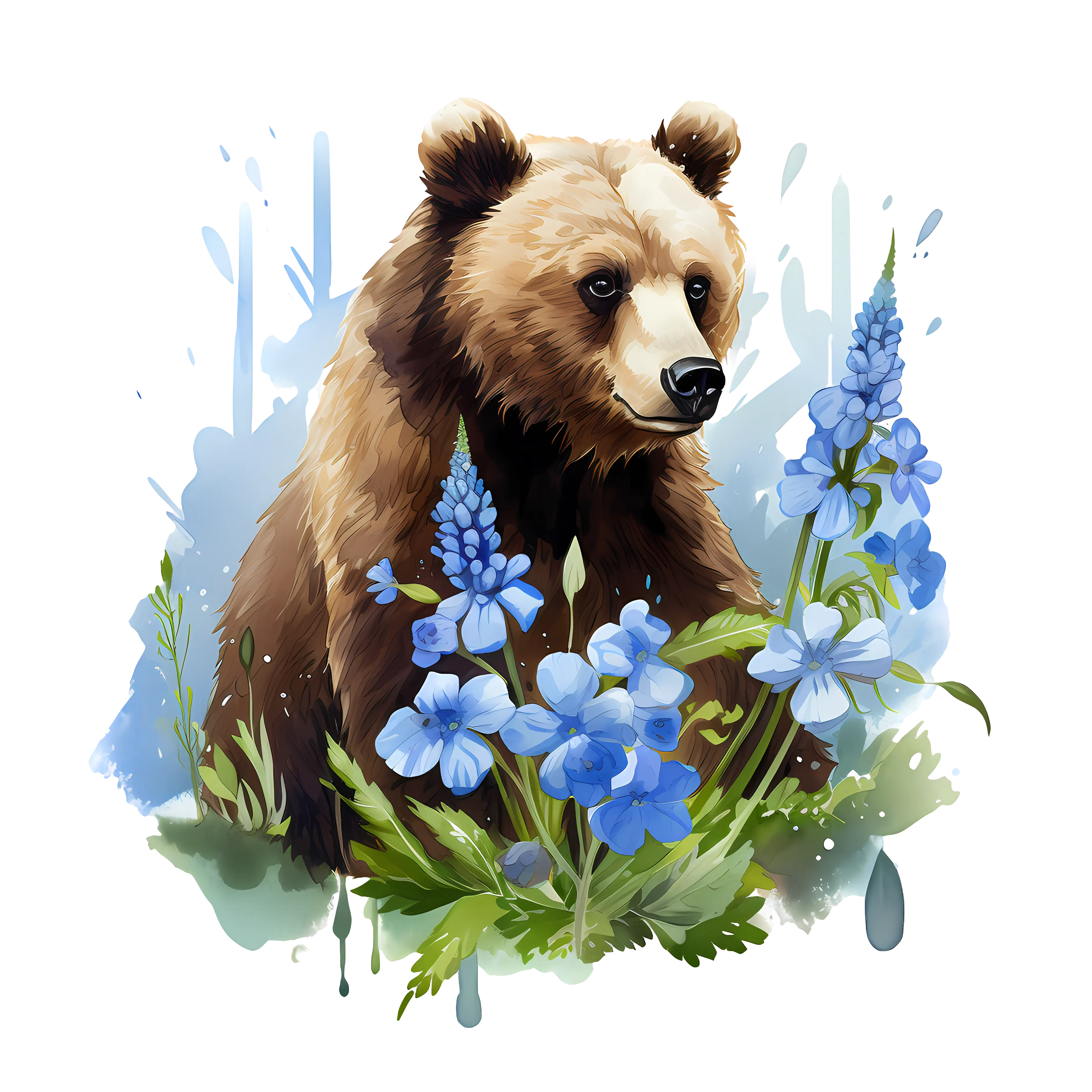 Bear with Blue Flowers