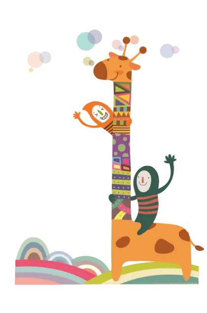 Playful Cartoon Giraffe with Children