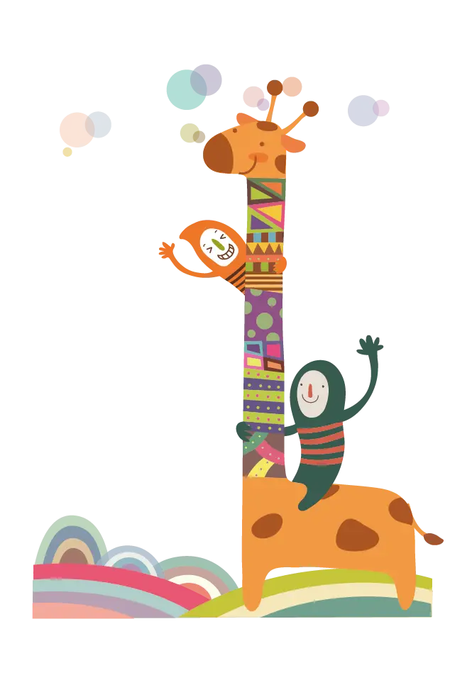 Playful Cartoon Giraffe with Children