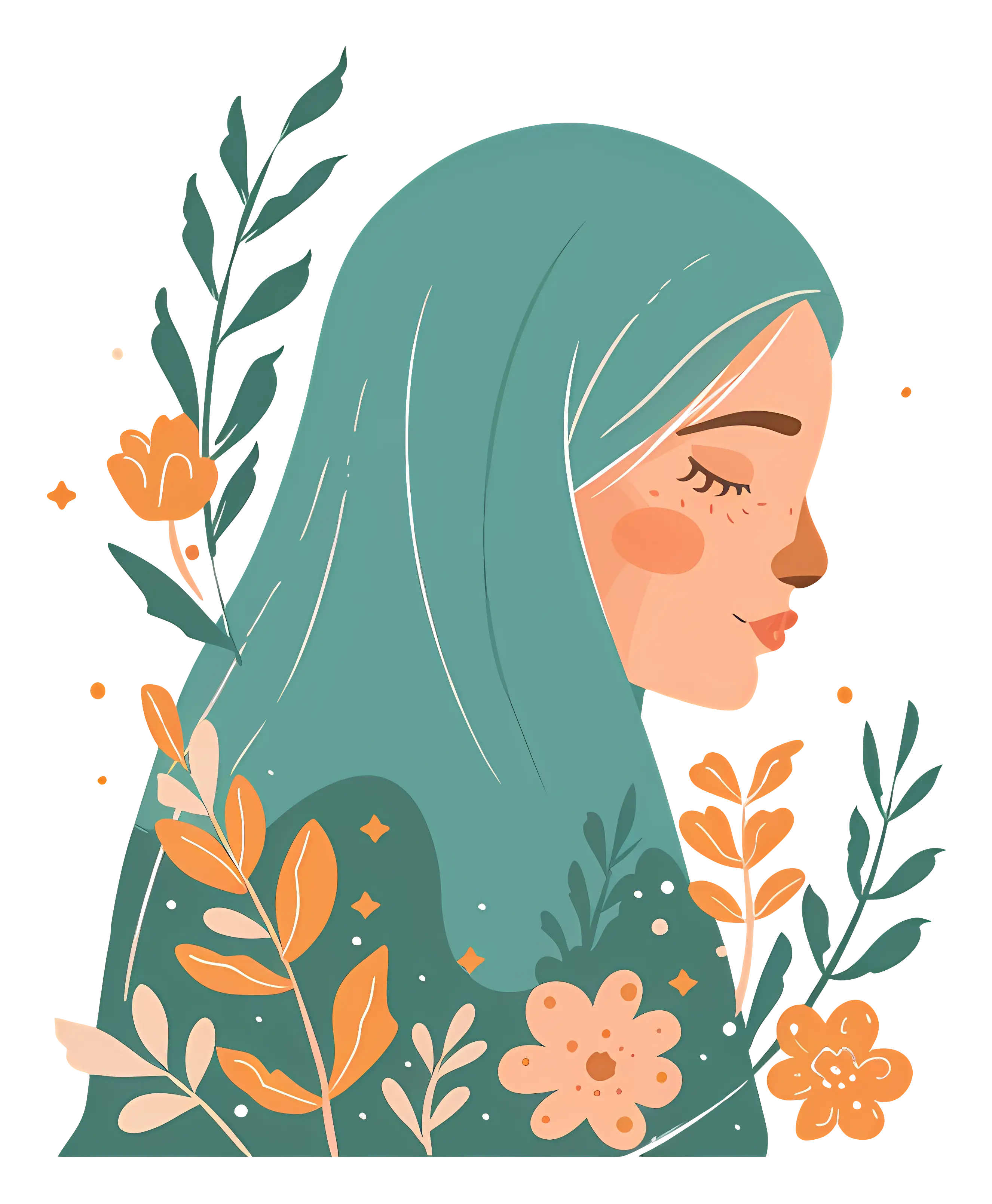 Peaceful Woman with Hijab and Flowers