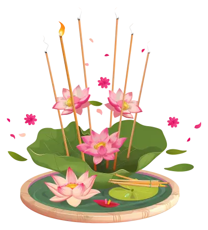 Lotus Flowers and Incense on a Tray