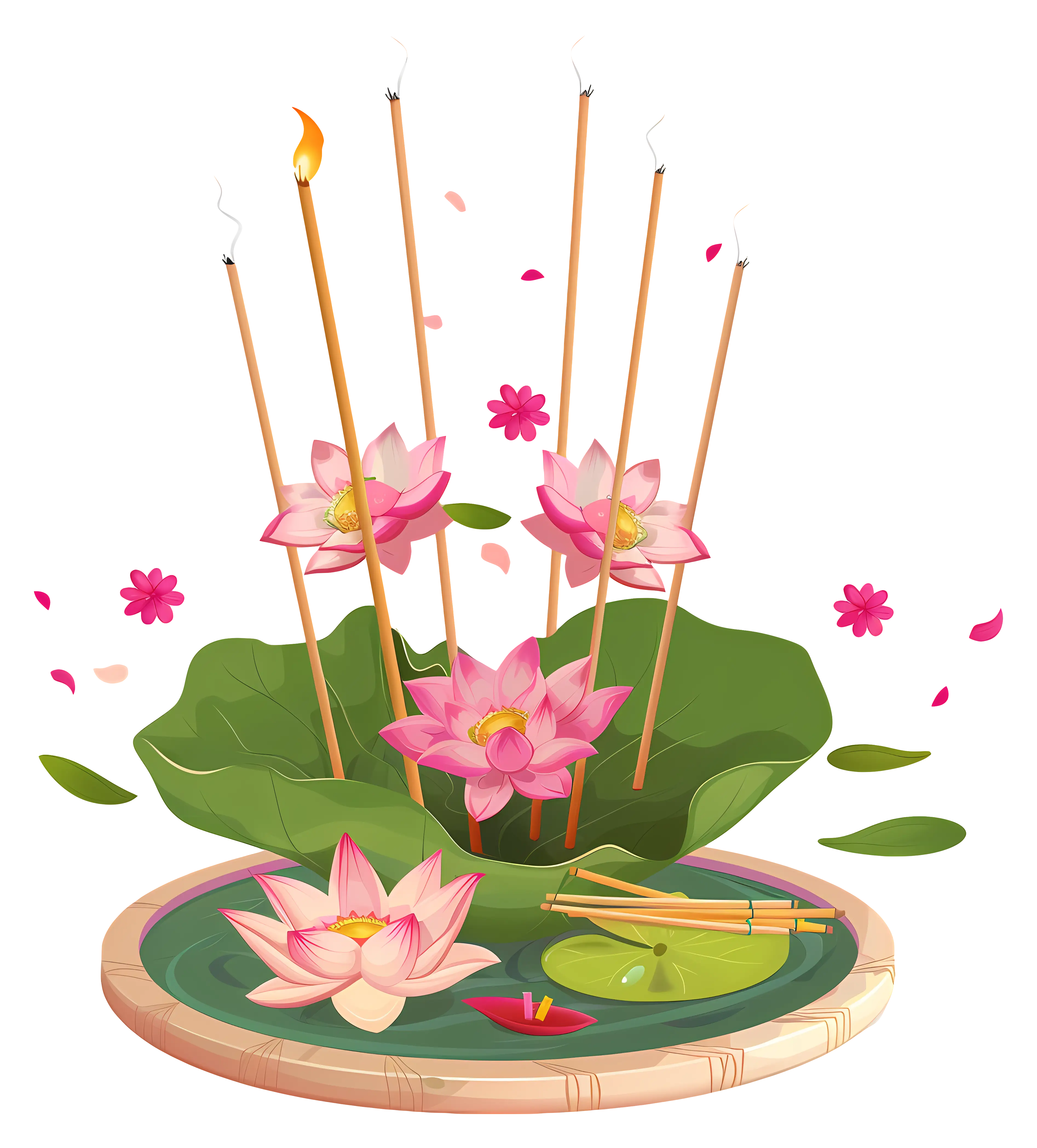 Lotus Flowers and Incense on a Tray