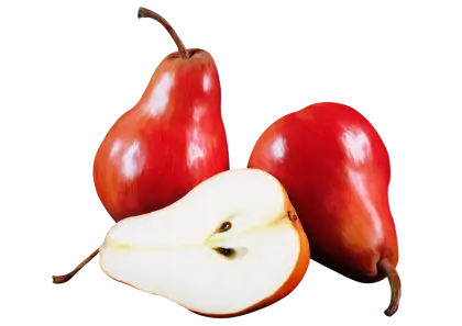 Fresh Red Pears with a Juicy Sliced Half