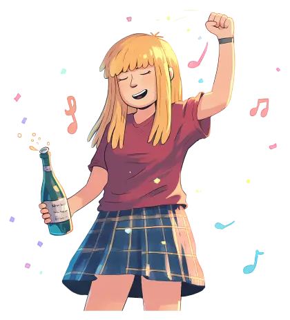 Dancing Girl with Champagne Bottle Celebrating