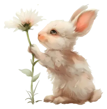 Adorable Bunny Holding a White Flower