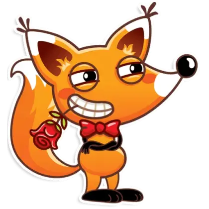 Cute Cartoon Fox Holding a Rose