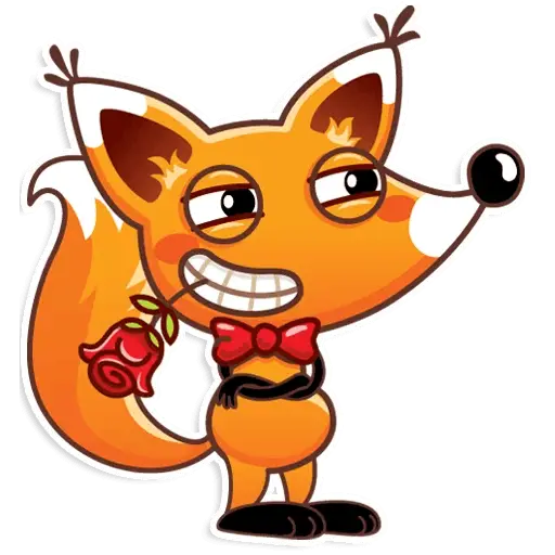 Cute Cartoon Fox Holding a Rose