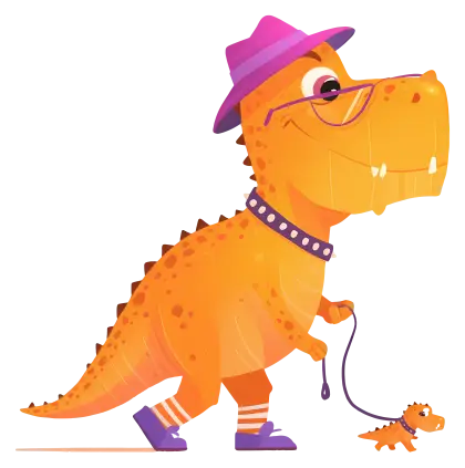 Orange Dinosaur with Hat and Glasses