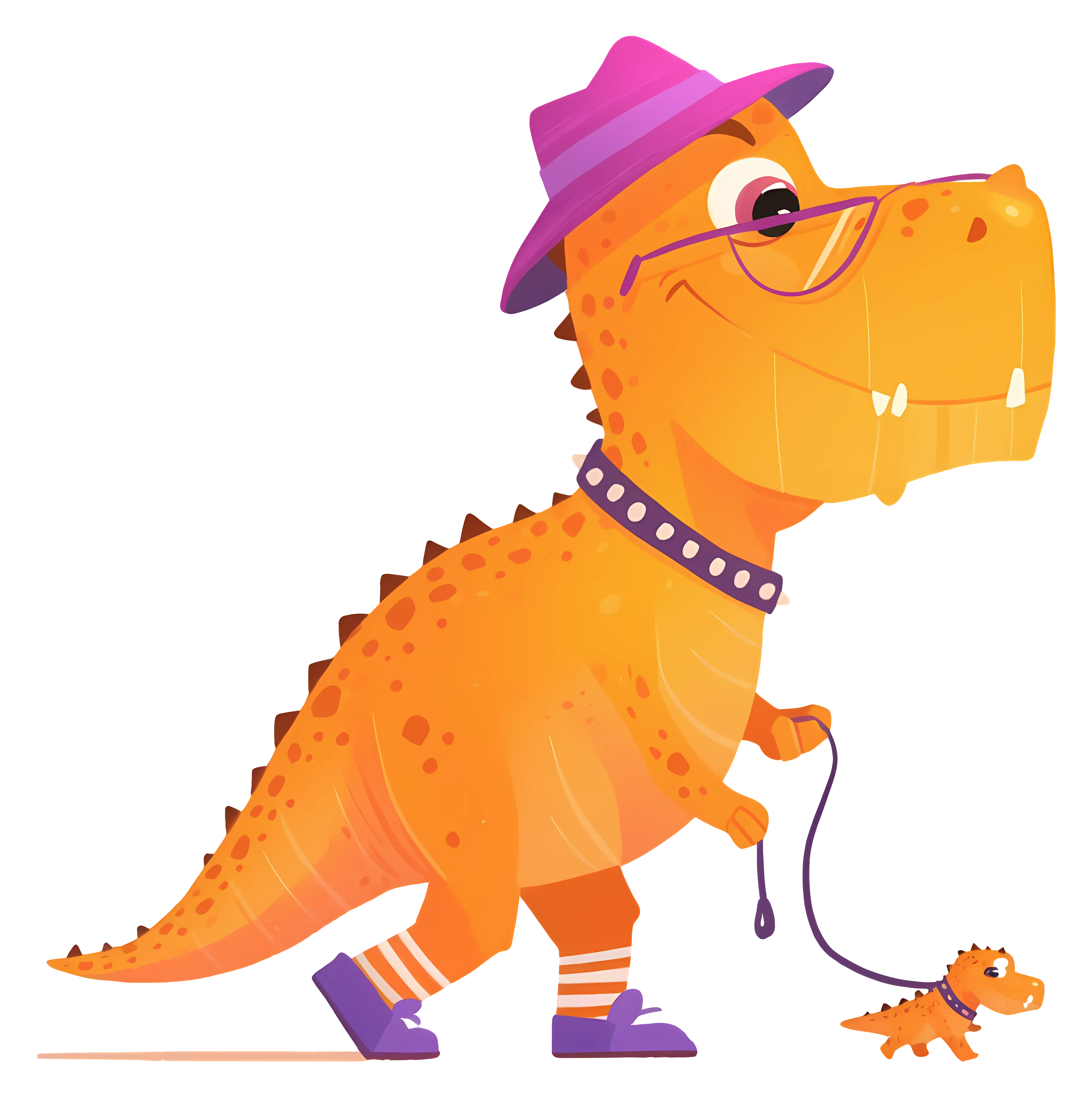Orange Dinosaur with Hat and Glasses