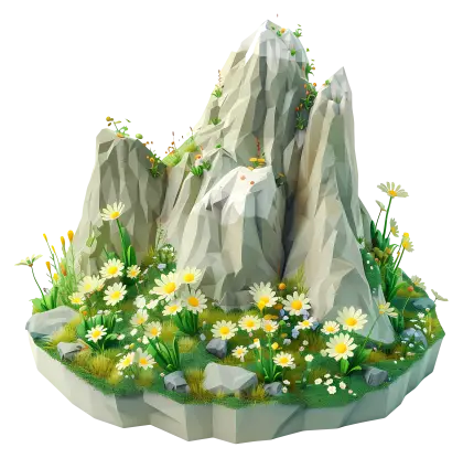 Rocky Landscape with Blooming Daisies