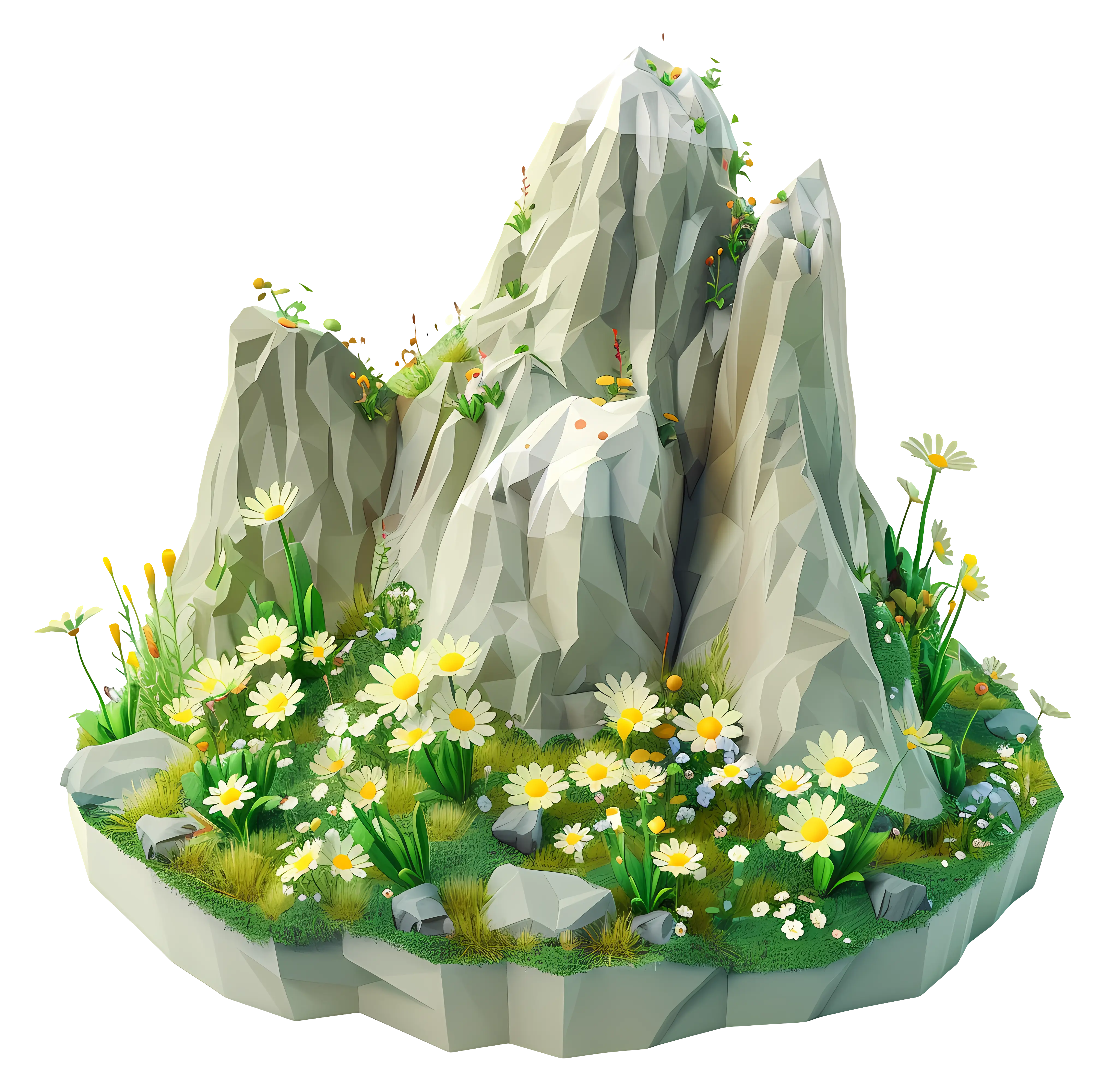 Rocky Landscape with Blooming Daisies