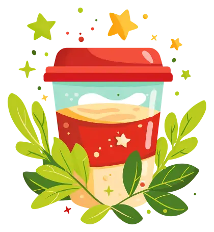 Colorful Coffee Cup with Nature and Stars Design