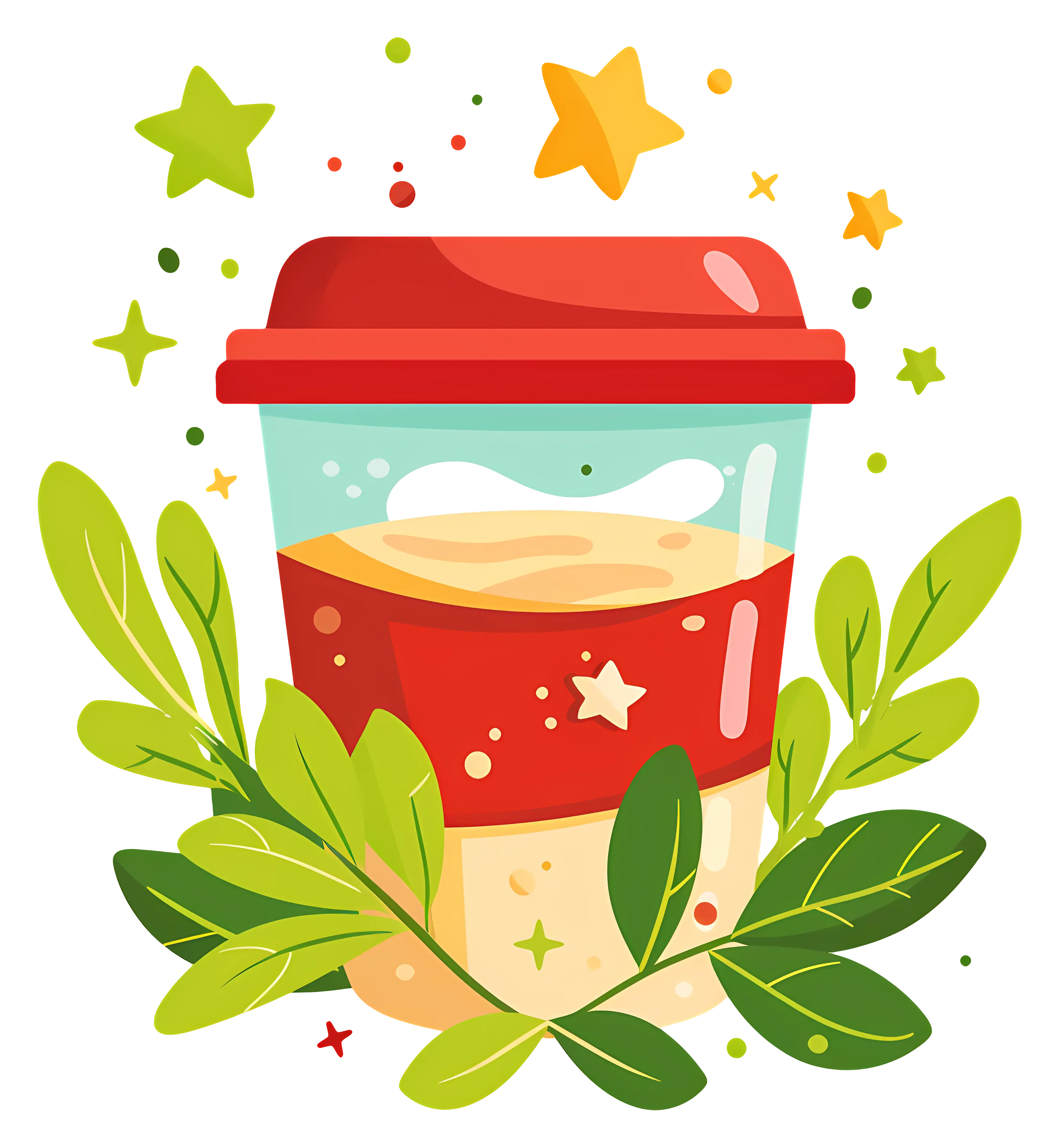 Colorful Coffee Cup with Nature and Stars Design