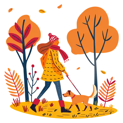 Autumn Walk with Dog in a Colorful Forest