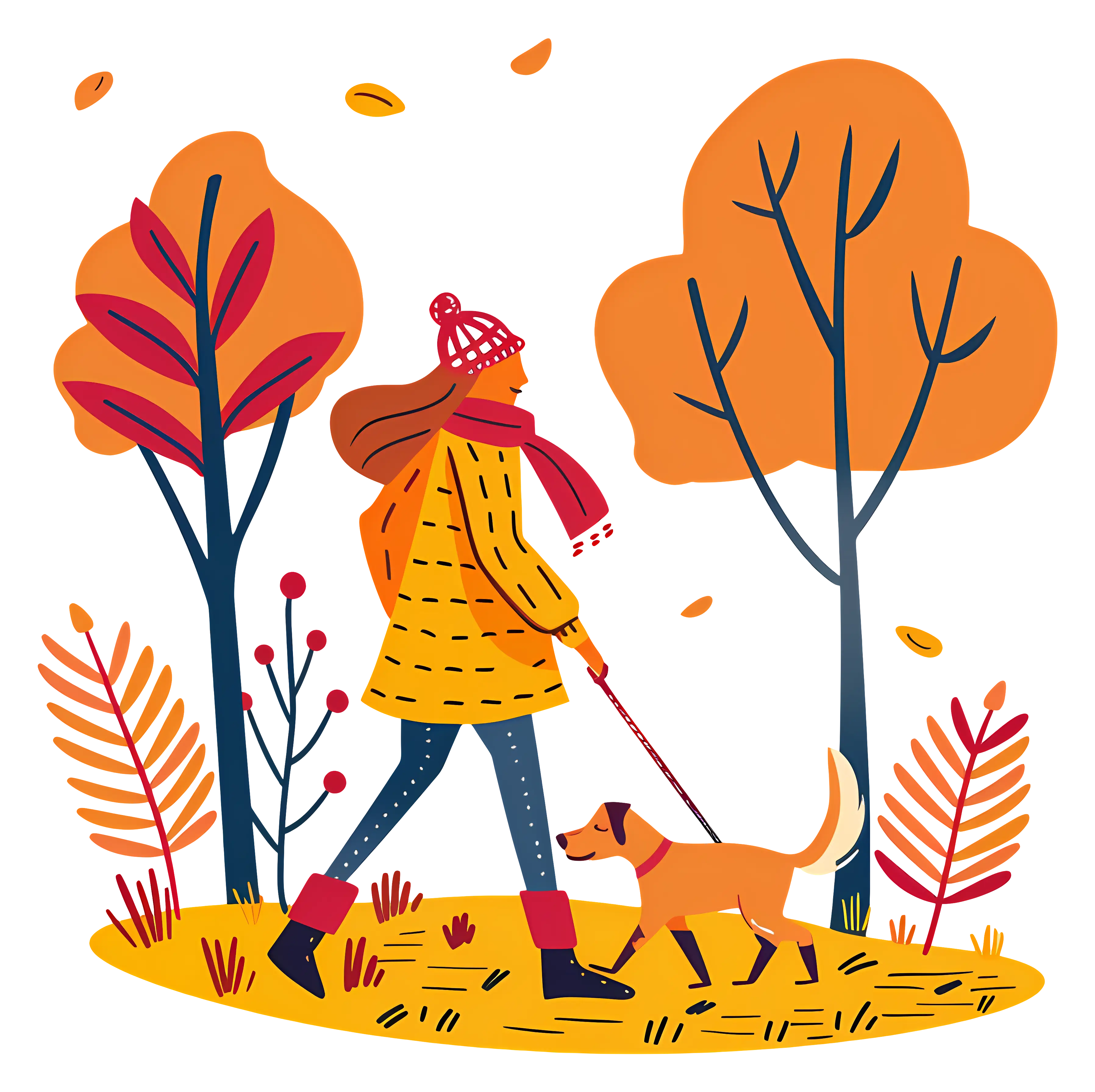Autumn Walk with Dog in a Colorful Forest
