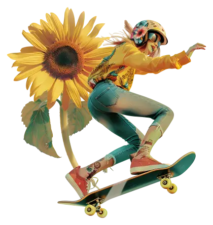 Skateboarder with Sunflower Background