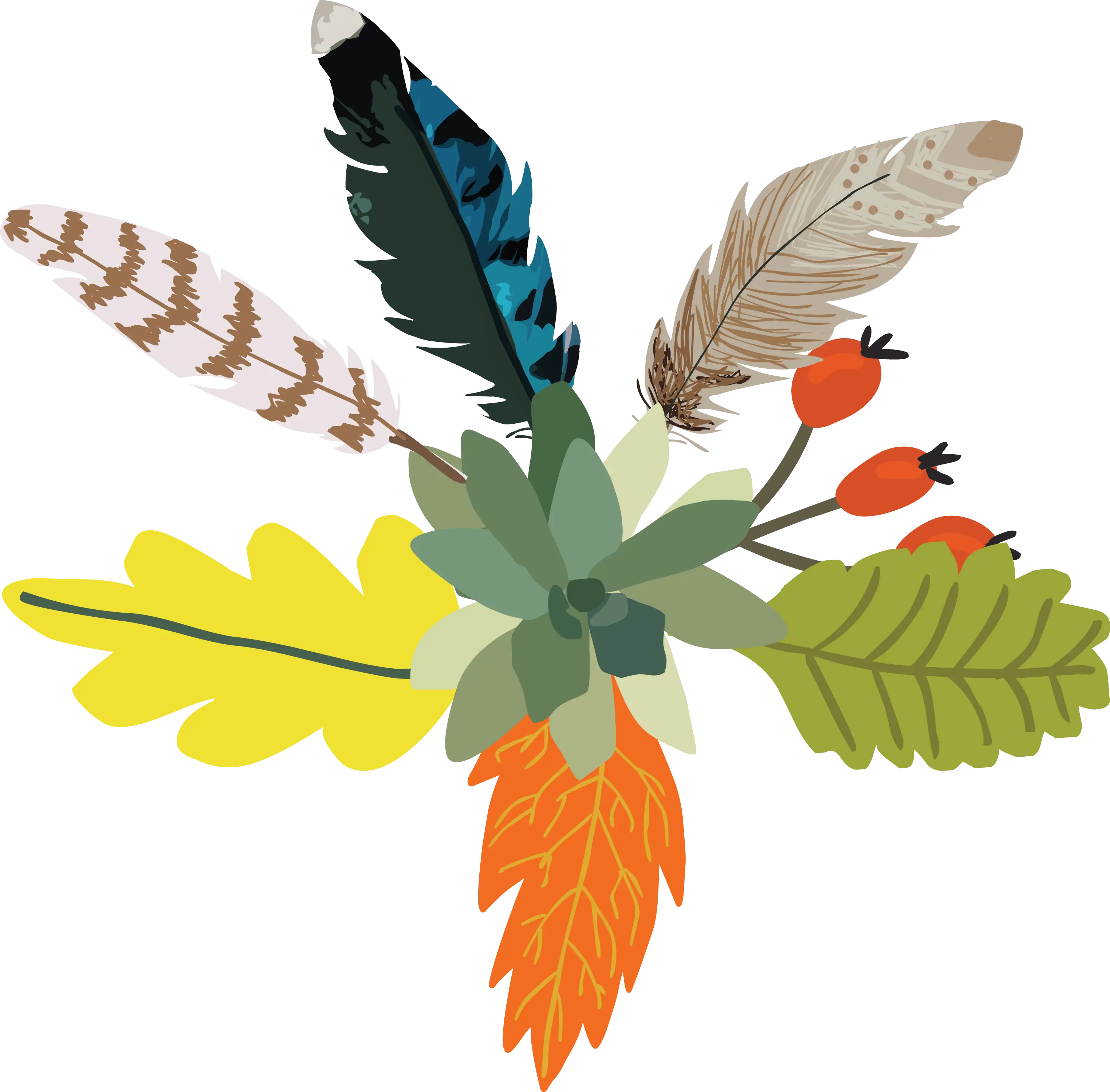 Feathers and Leaves with Succulent and Berries