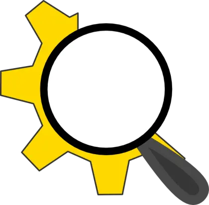 Magnifying Glass Over Gear Icon