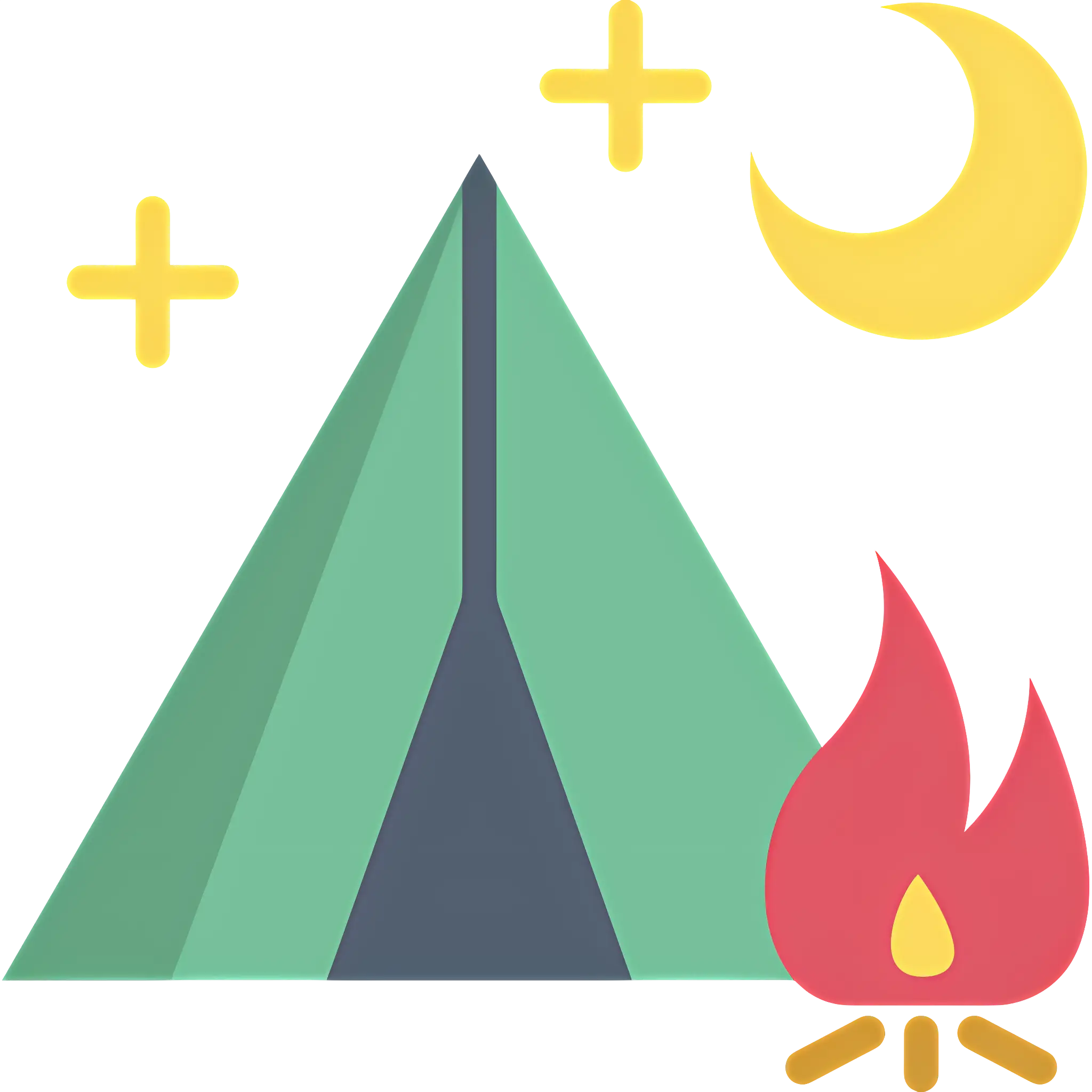 Camping with Tent and Campfire
