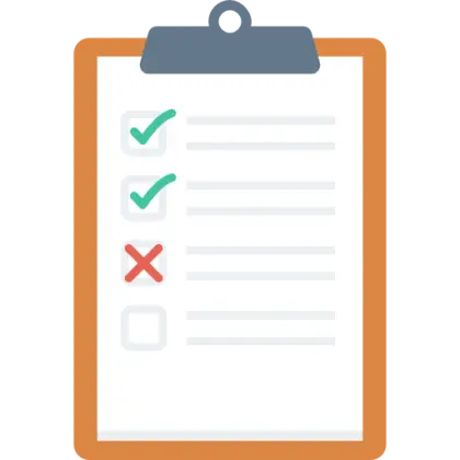 Clipboard checklist icon with tick and cross
