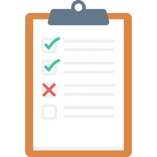 Clipboard checklist icon with tick and cross
