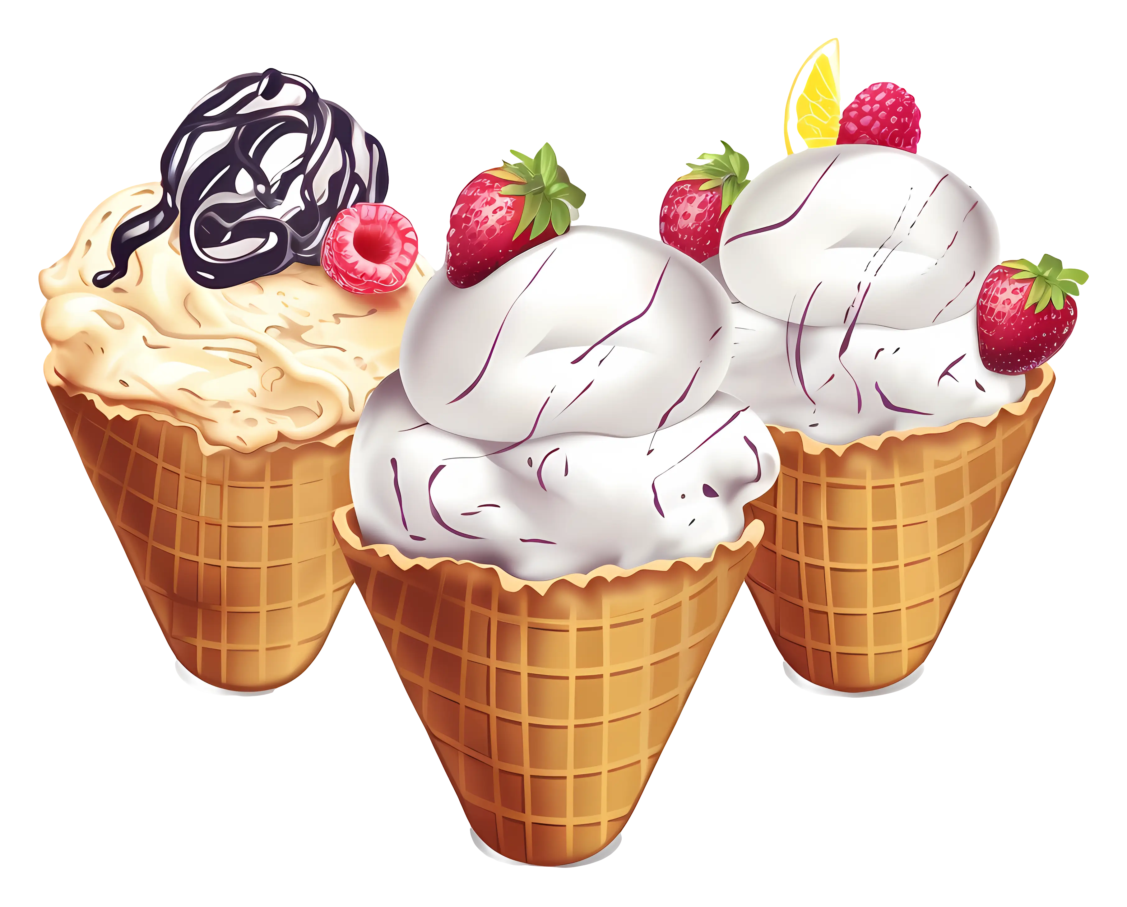 Waffle Cone Ice Cream with Strawberry Toppings