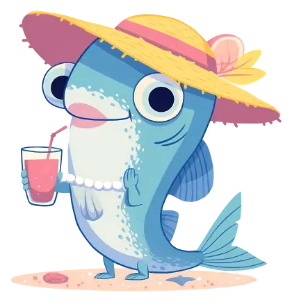 Cartoon Fish with Summer Hat
