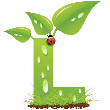 Green Letter L with Leaves and Ladybug