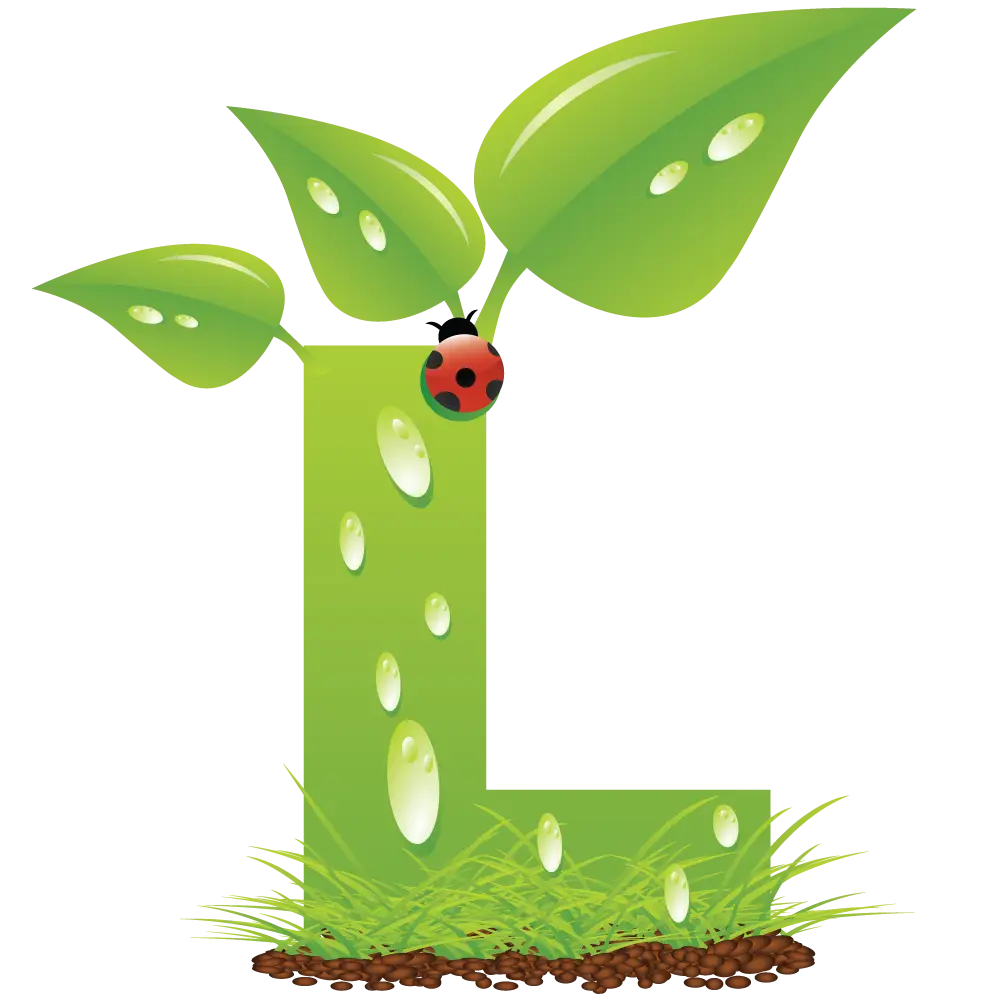 Green Letter L with Leaves and Ladybug