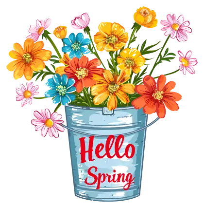 Bucket of Spring Flowers with Text
