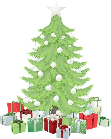 Decorated Christmas Tree with Gifts On Holiday Scene