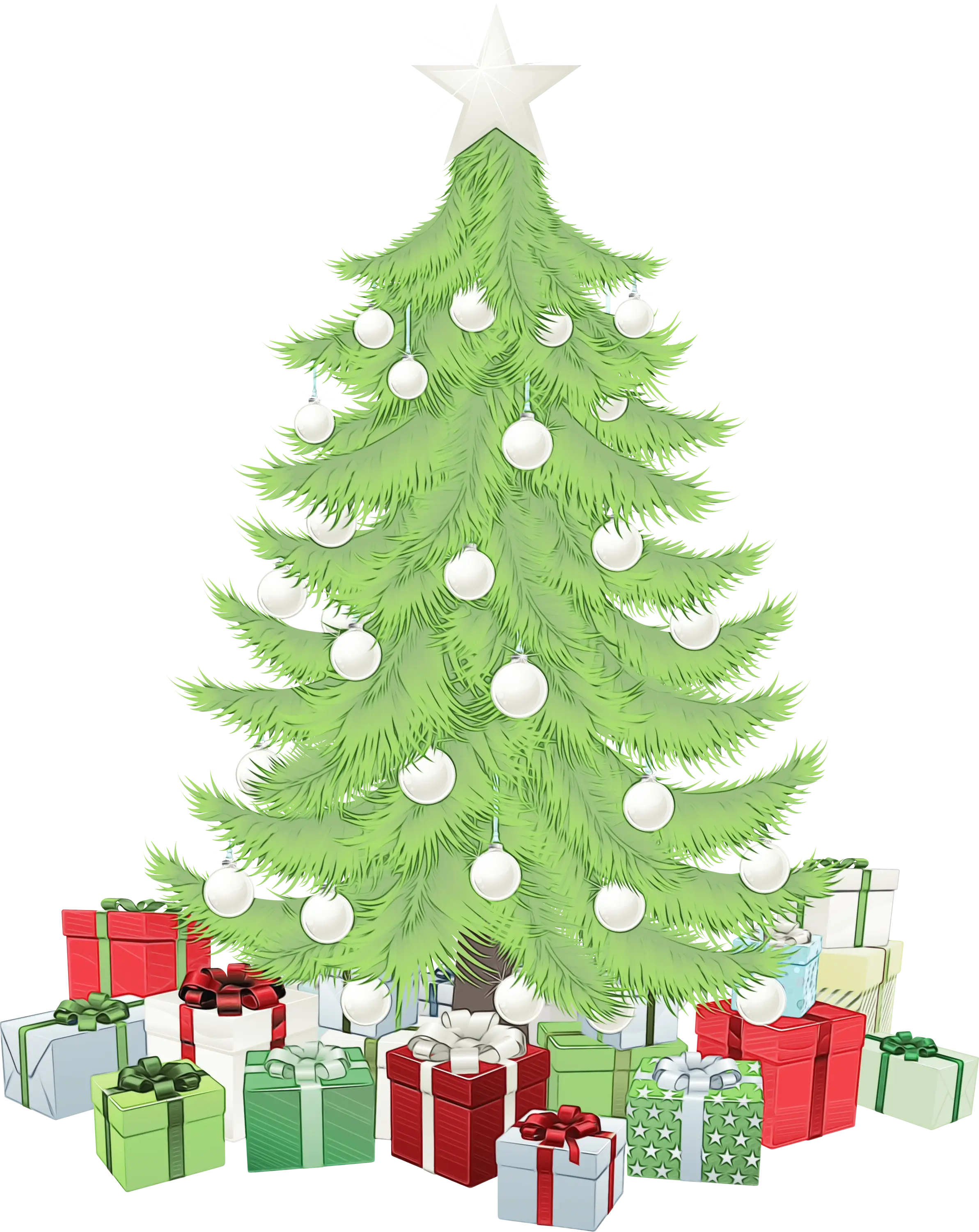 Decorated Christmas Tree with Gifts On Holiday Scene