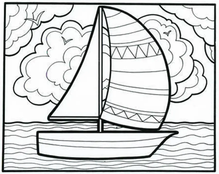 Sailboat on the Ocean Coloring Page