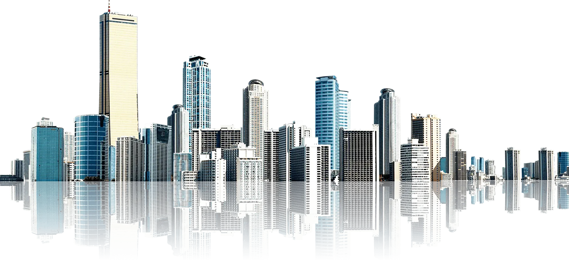Urban City Skyline with Reflection