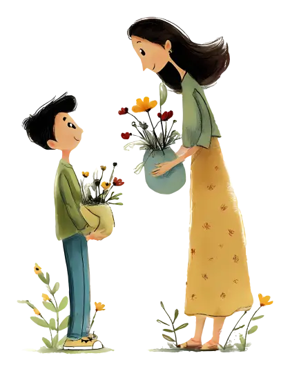 Mother and Child with Flowers