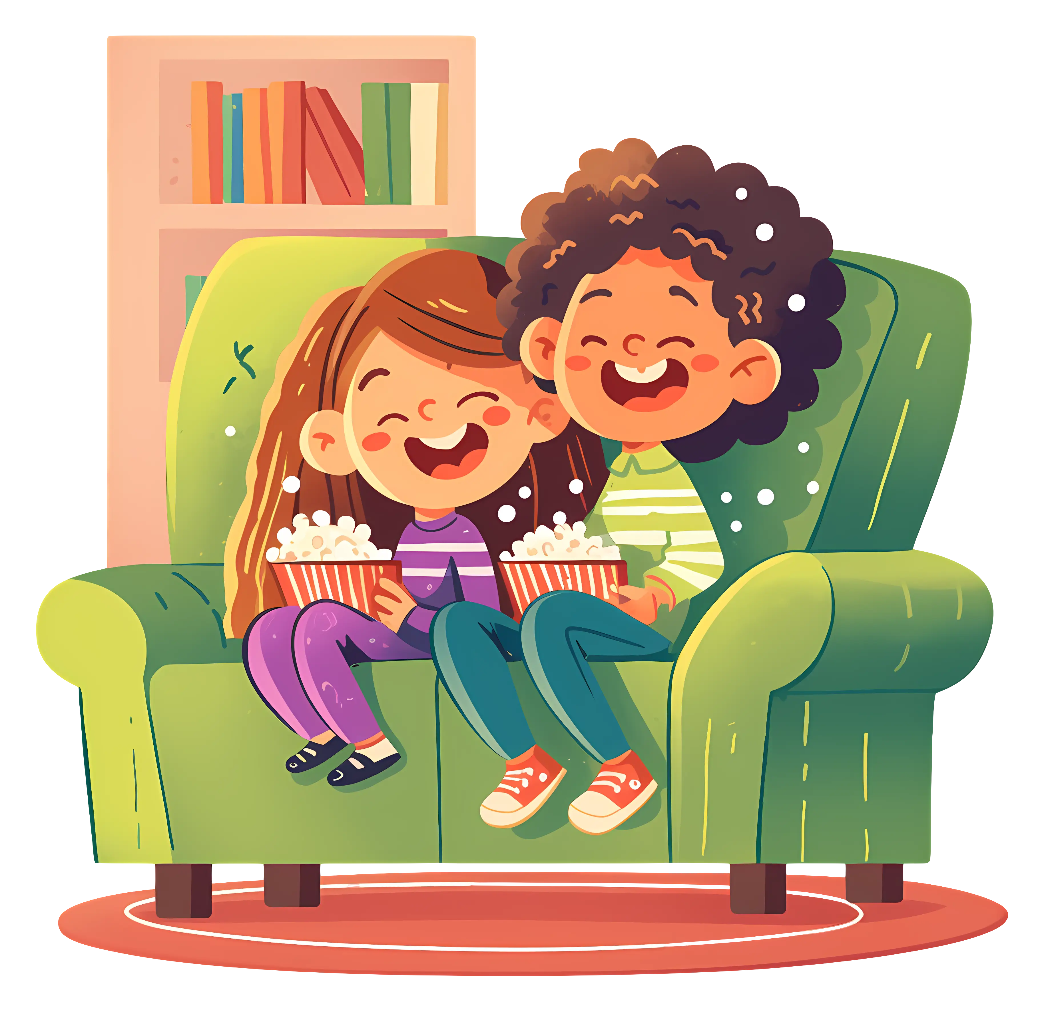 Kids Enjoying Popcorn on Sofa
