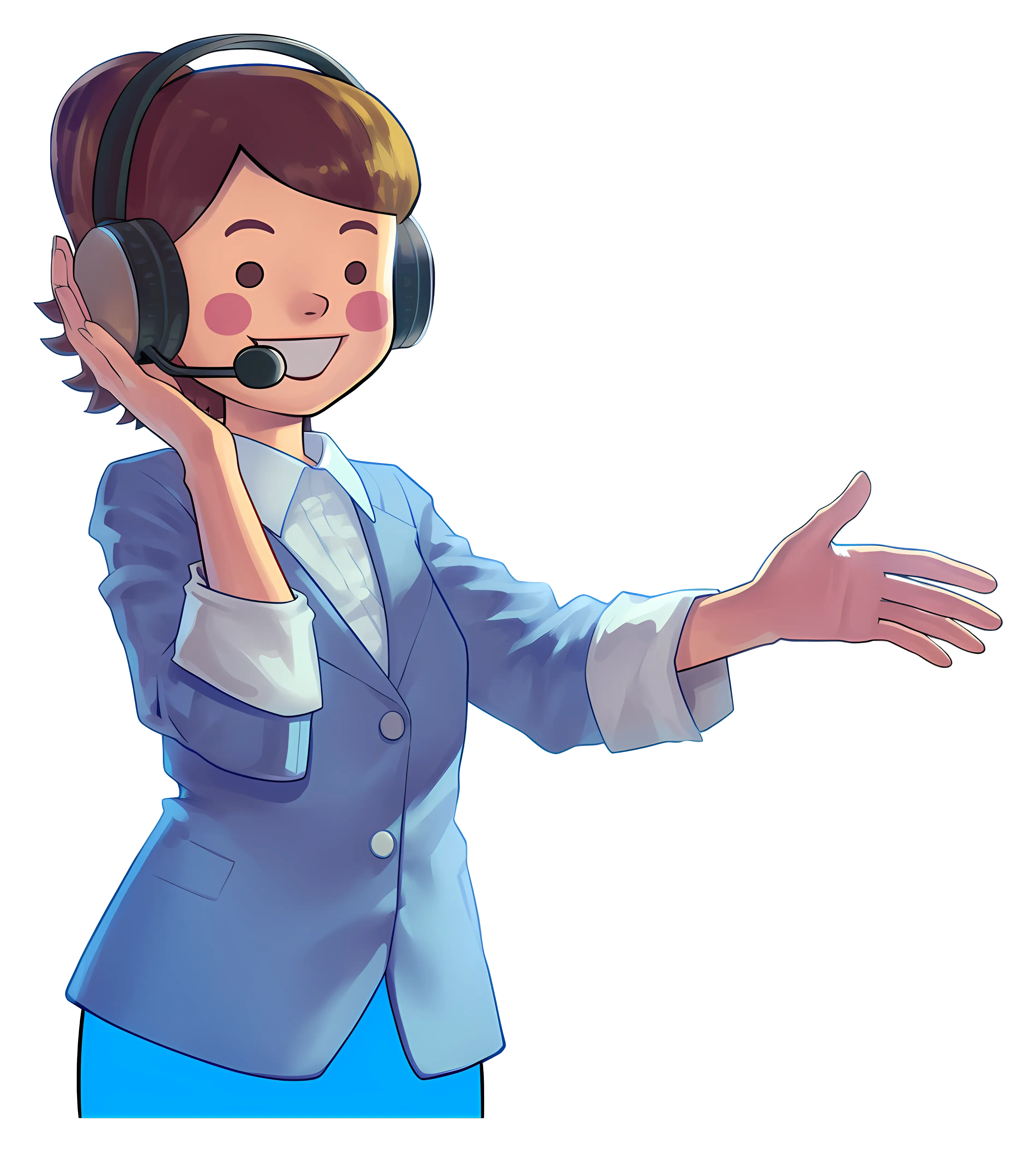 Woman with Headset in Blue Suit