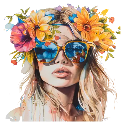 Fashionable Woman with Floral Sunglasses