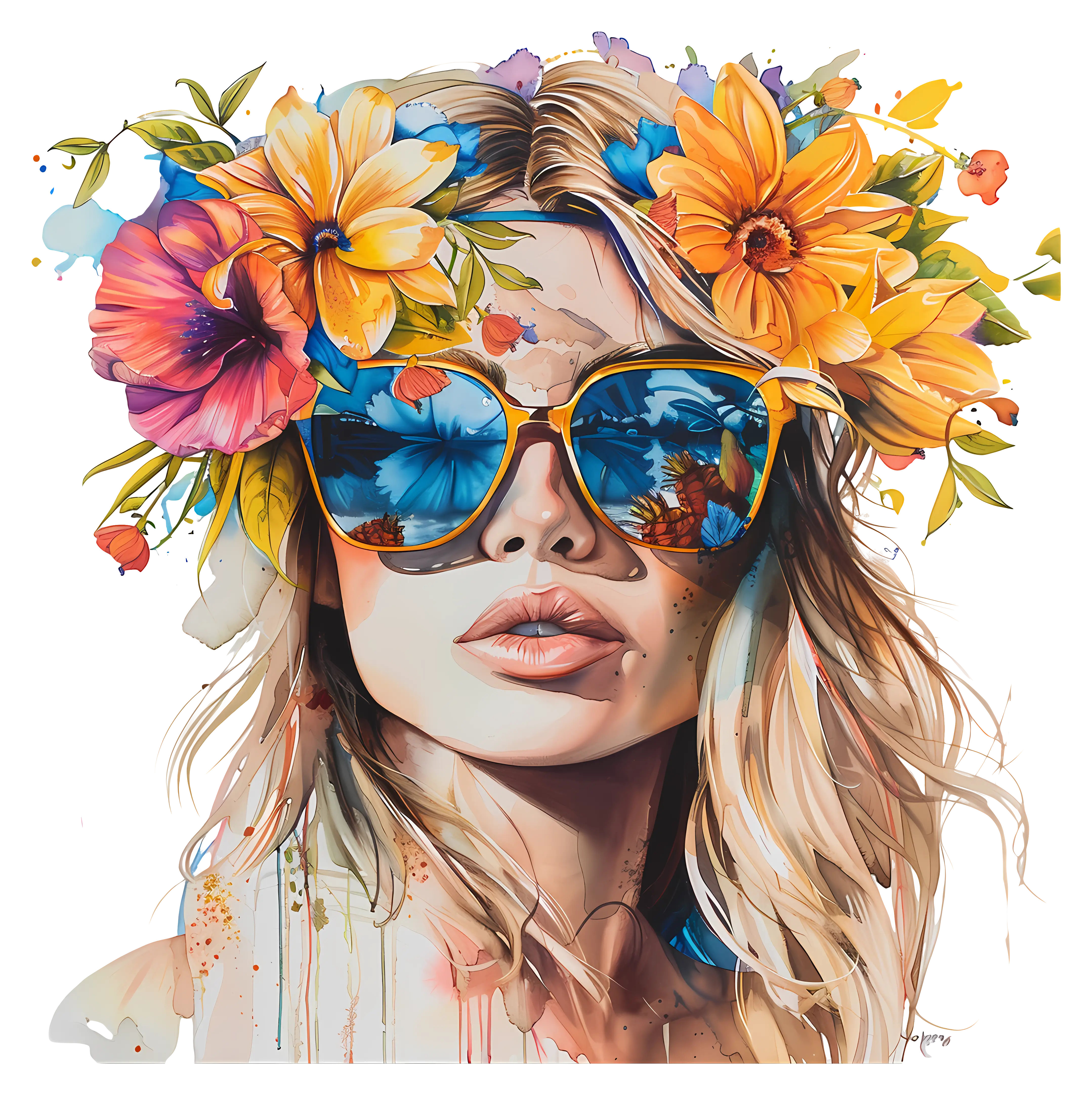 Fashionable Woman with Floral Sunglasses